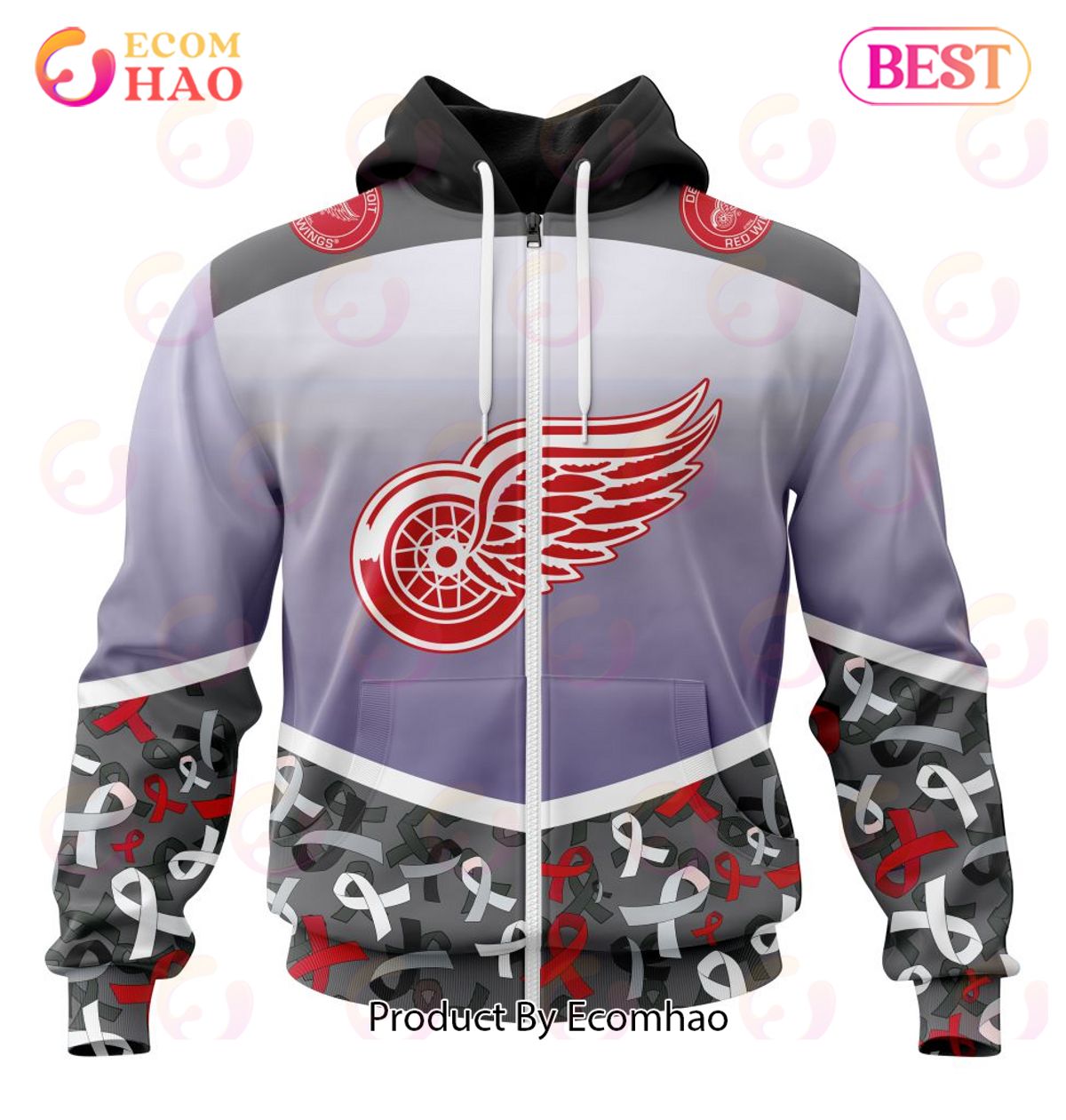 NHL Detroit Red Wings Specialized Sport Fights Again All Cancer 3D Hoodie