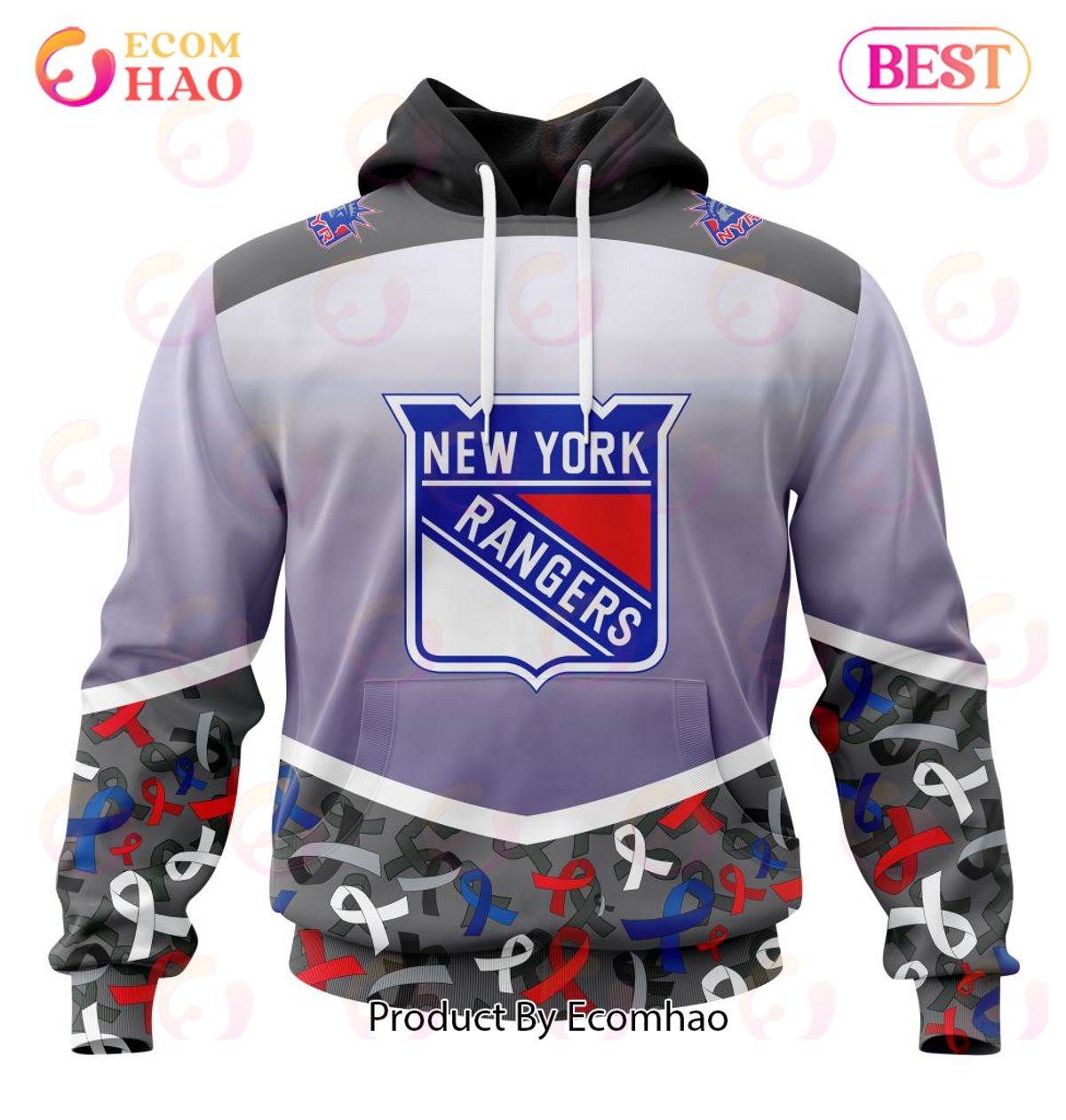 NHL New York Rangers Specialized Sport Fights Again All Cancer 3D Hoodie