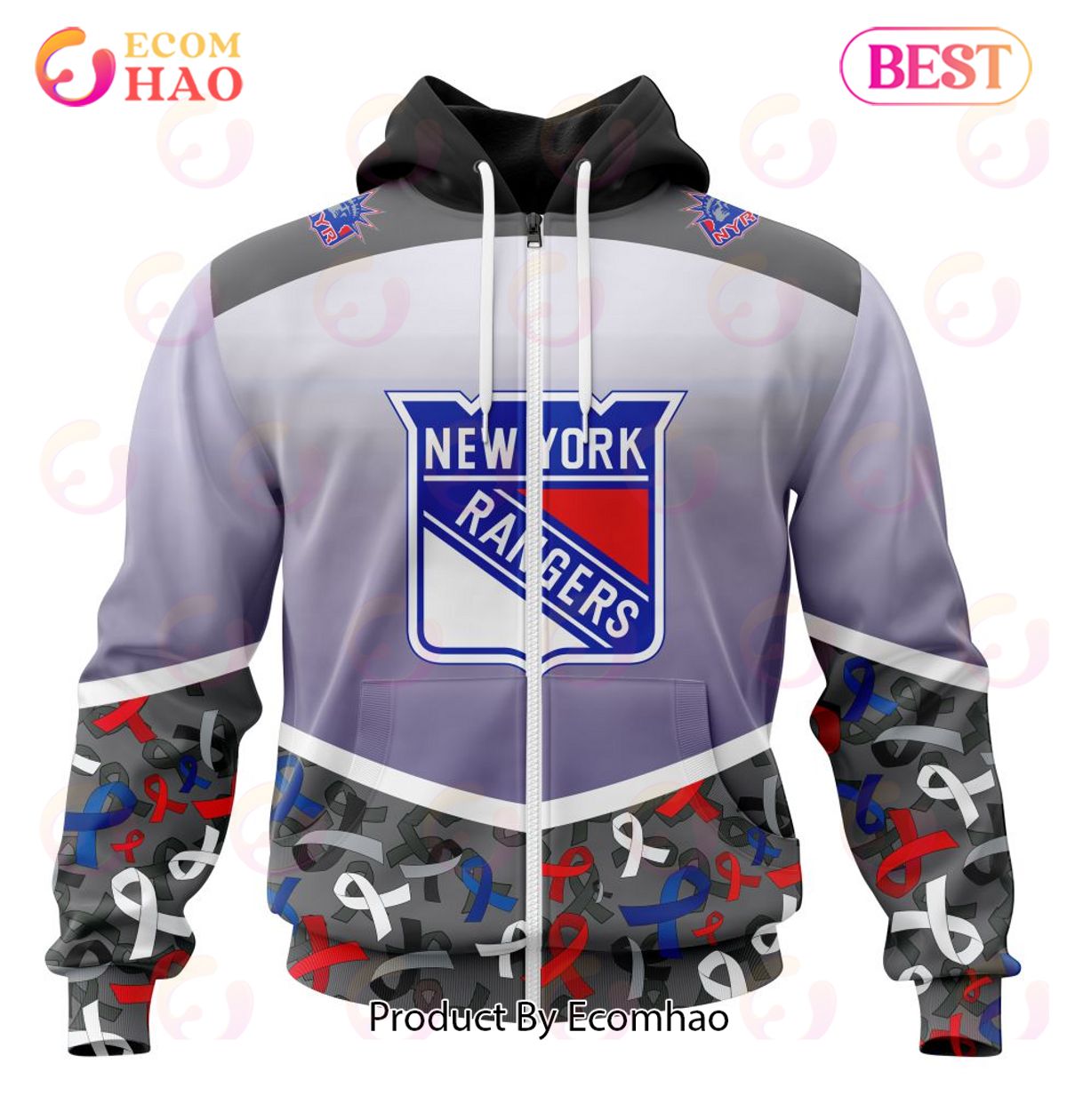 NHL New York Rangers Specialized Sport Fights Again All Cancer 3D Hoodie