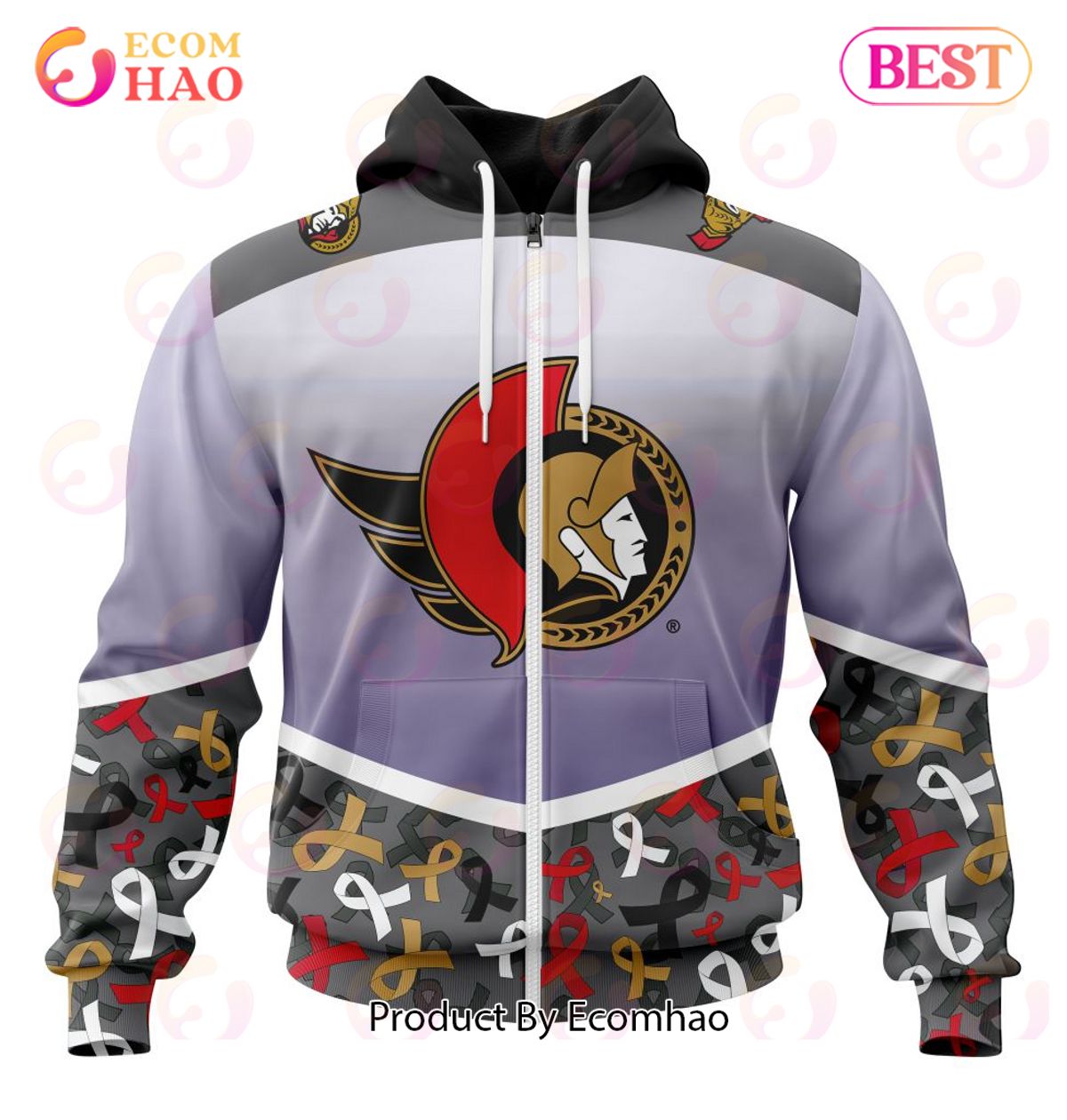 NHL Ottawa Senators Specialized Sport Fights Again All Cancer 3D Hoodie