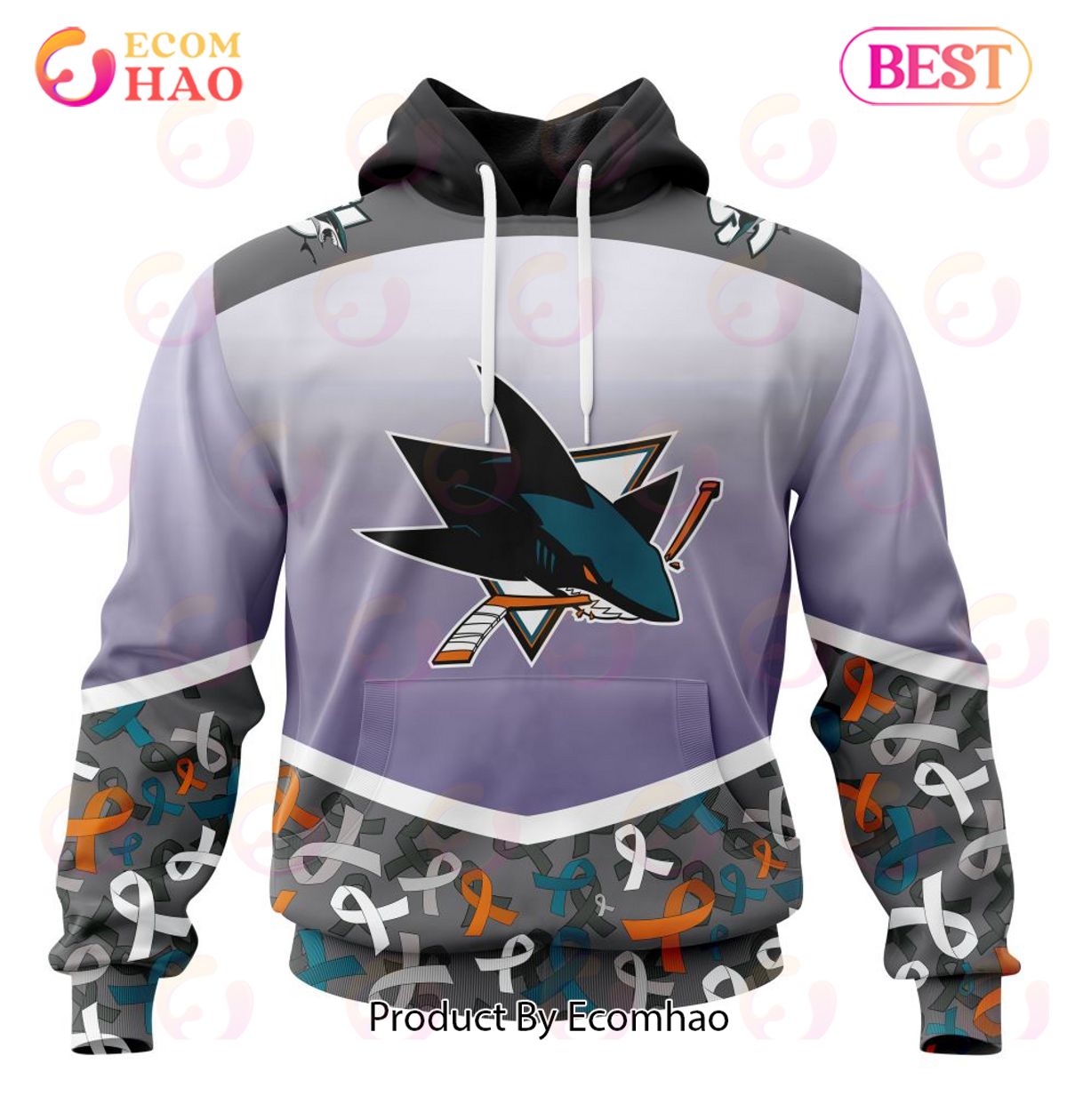 NHL San Jose Sharks Specialized Sport Fights Again All Cancer 3D Hoodie
