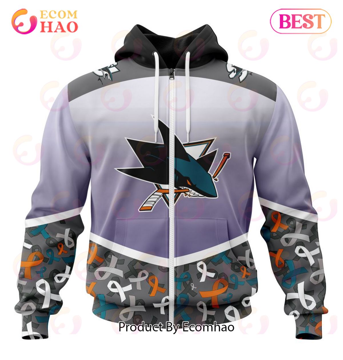 NHL San Jose Sharks Specialized Sport Fights Again All Cancer 3D Hoodie