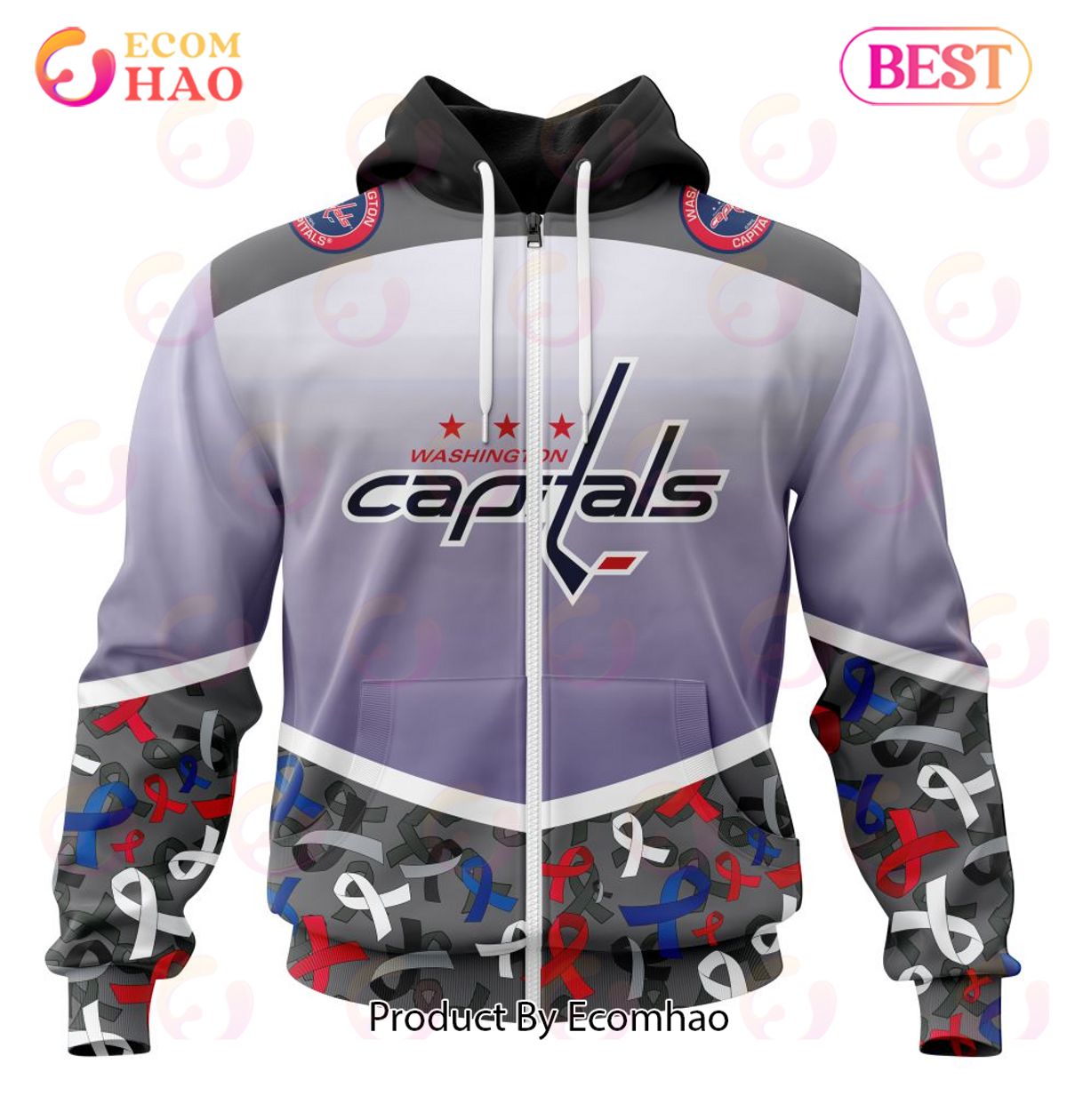 NHL Washington Capitals Specialized Sport Fights Again All Cancer 3D Hoodie