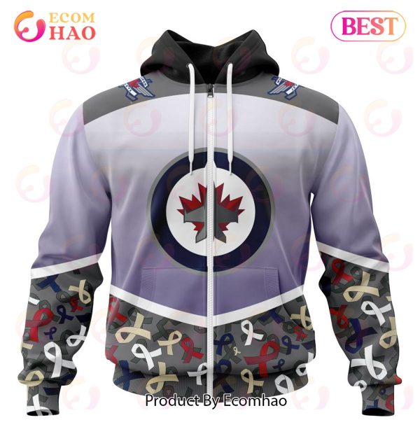 NHL Winnipeg Jets Specialized Sport Fights Again All Cancer 3D Hoodie