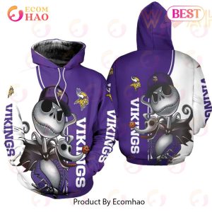 Minnesota Vikings Jack Skellington And Zero 3D Hoodie
