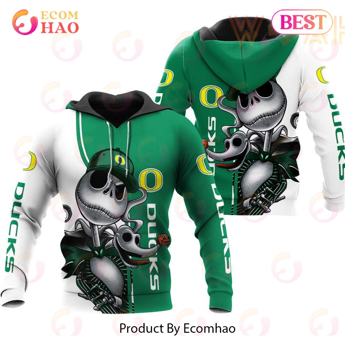 Oregon Ducks Jack Skellington And Zero 3D Hoodie