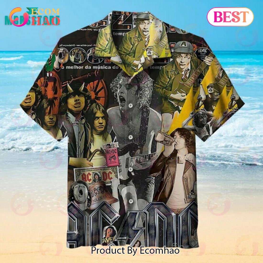 AC DC Band Short Sleeve Summer Acdc Button Up Unisex Short Rock Hawaiian Shirt
