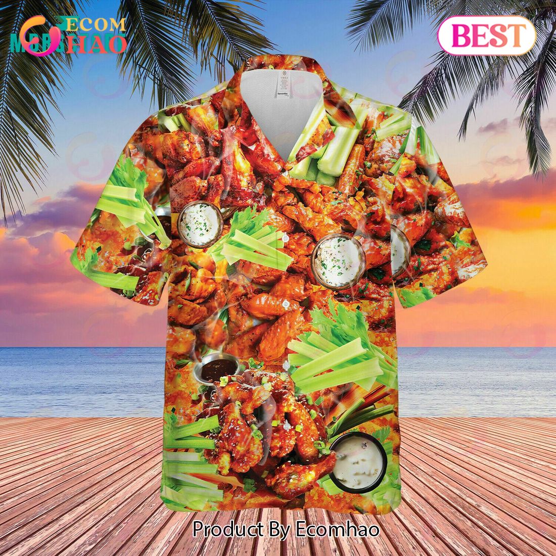 Ain’t Nothing Chicken Wings Print Button Up Hawaiian Aloha Shirt