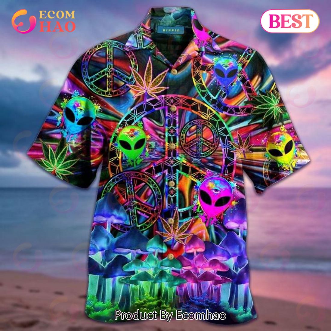Alien Colorful Hippie Print Hawaiian Shirt