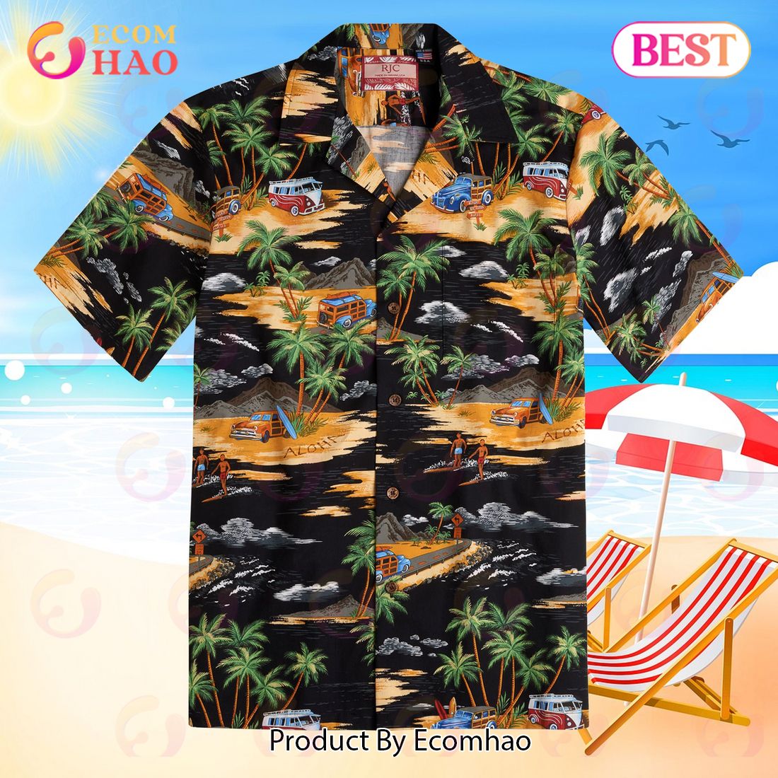 Aloha Black Palms Trees Hawaiian Shirt