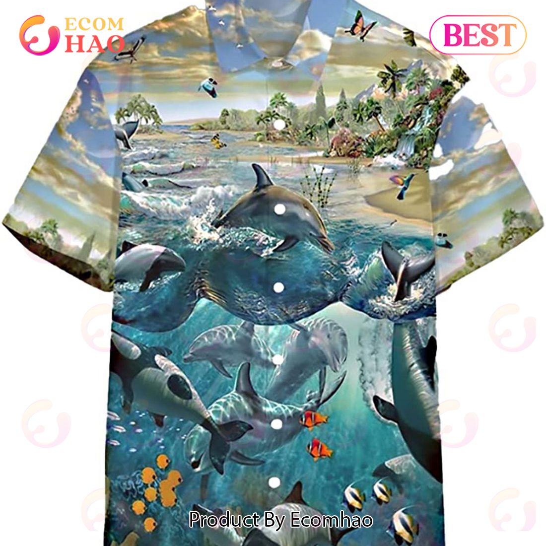 Aloha Dolphin Paradise Hawaiian Vintage Hawaii Beach Shirt