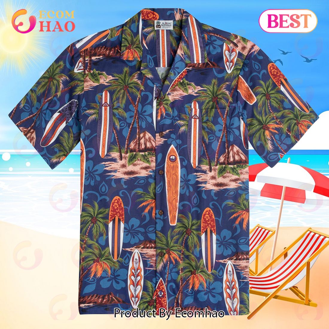 Aloha Republic Navy Hawaiian Shirt For Hawai Fans