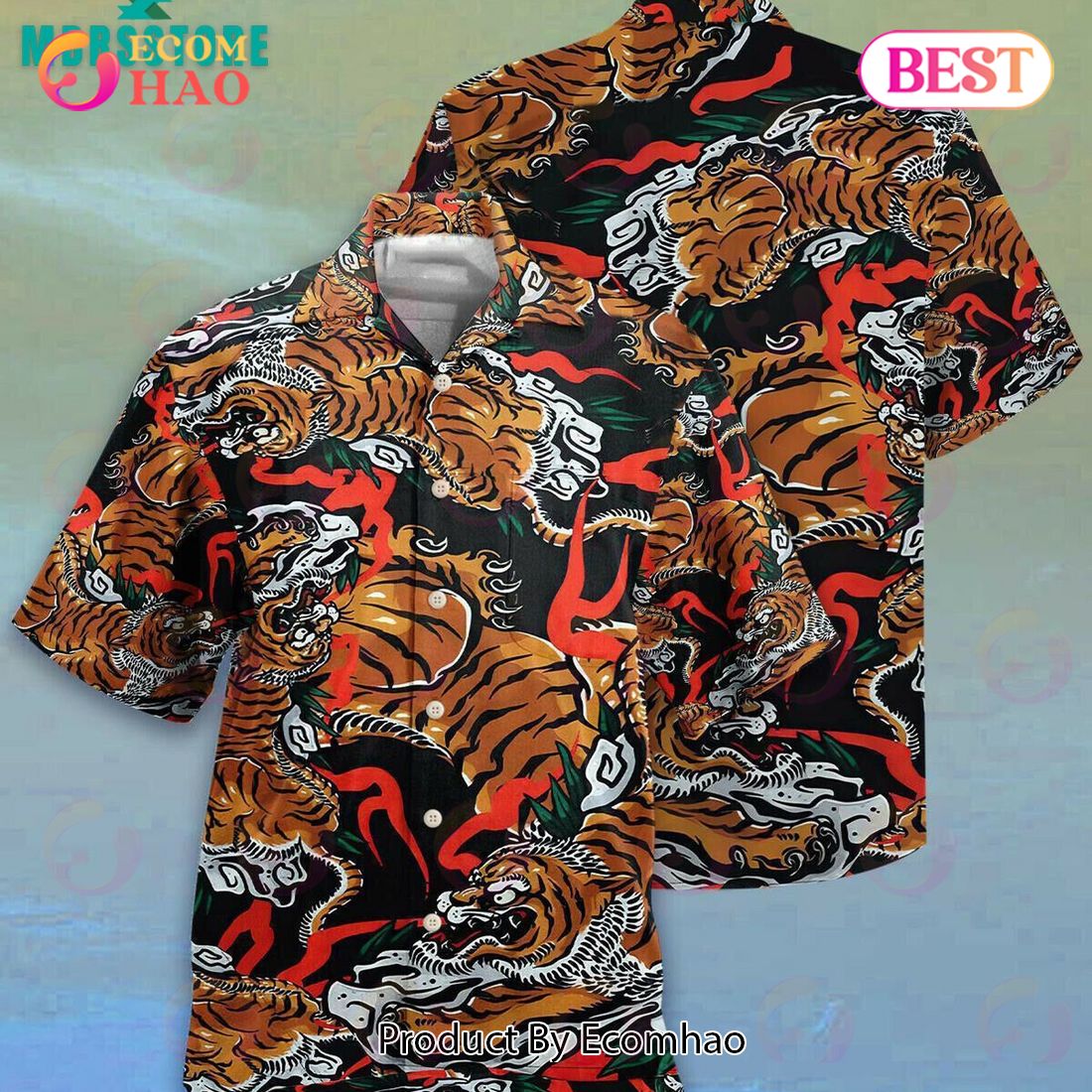 Amazing Tiger Japanese Unisex Tiger Short Sleeve Series Vintage Beach Hawaiian Shirt