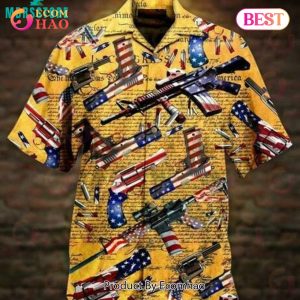 America Guns Self Defense Short Sleeve Button Second Amendment Themed Od Green Hawaiian Shirt