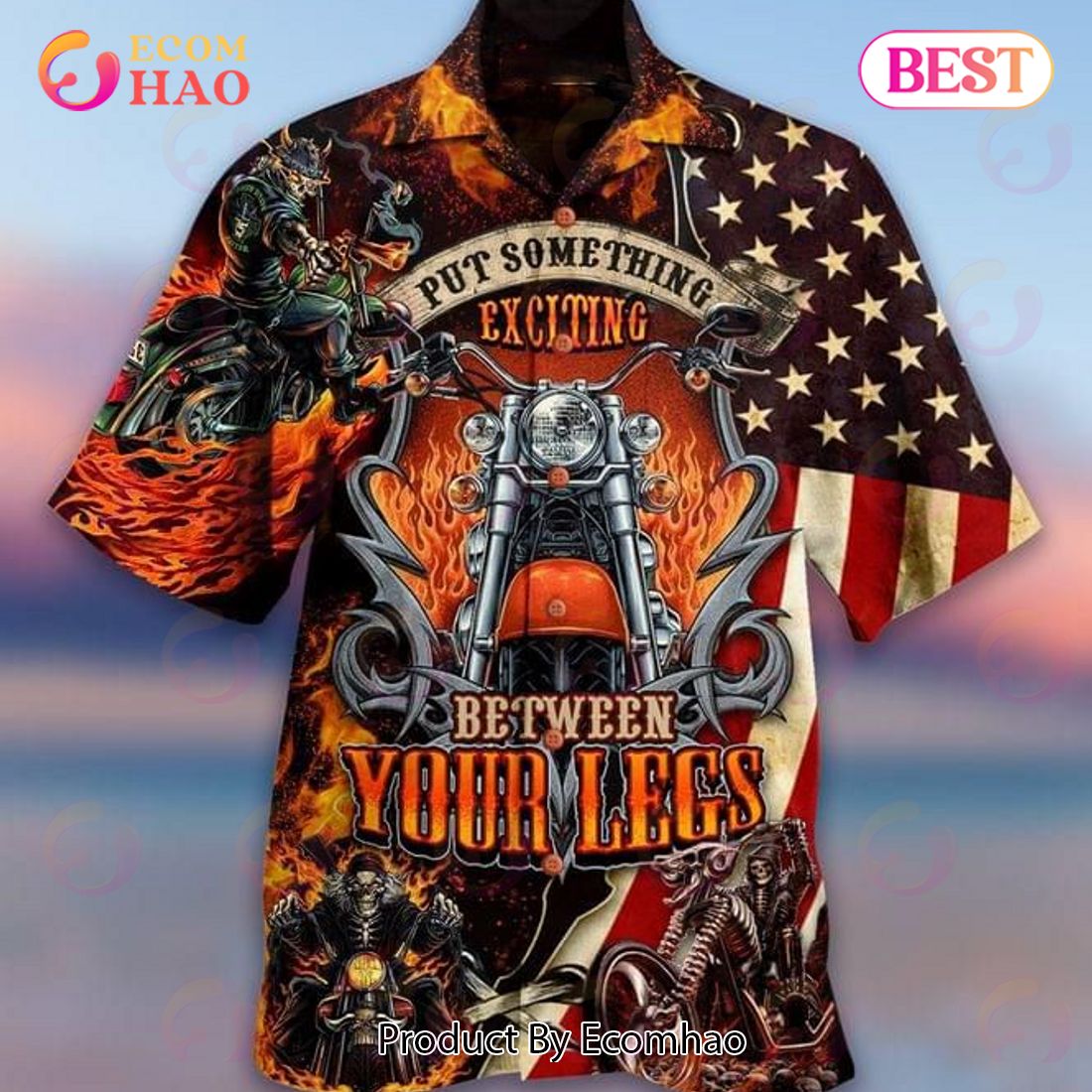 American Flag Motorcycles Put Something Exciting Between Your Legs Print Hawaiian Shirt