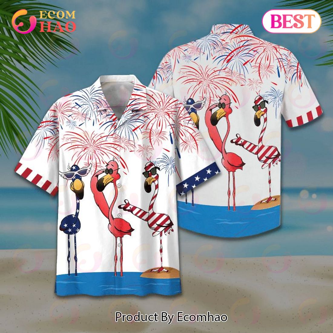 American Flamingoes Print Hawaiian Shirt