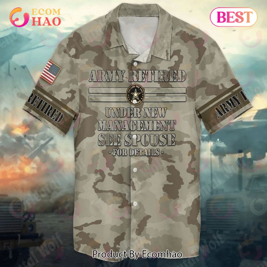 Army Retired American Flag Army Retired Under New Management See Spouse For Details Hawaiian Shirt