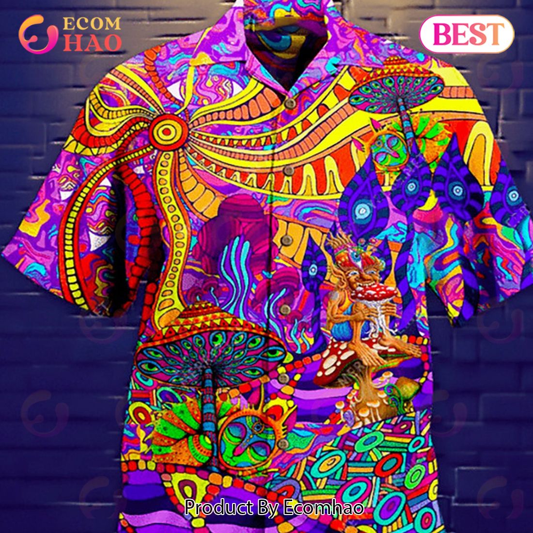 Awesome Colorful Psychedelic Be Groovy Unisex Summer Short Sleeve Hawaiian Shirt