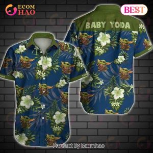 Baby Yoda Green Mandalorian Tropical Flowers Hawaiian Shirt