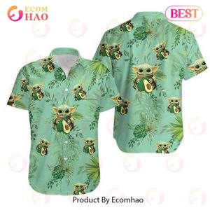 Baby Yoda Hugging Avocadoes Tropical Leaves Ii Hawaiian Shirt