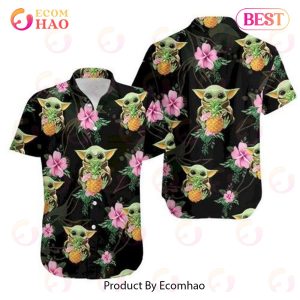 Baby Yoda Hugging Pineapples Seamless Tropical Hawaiian Shirt