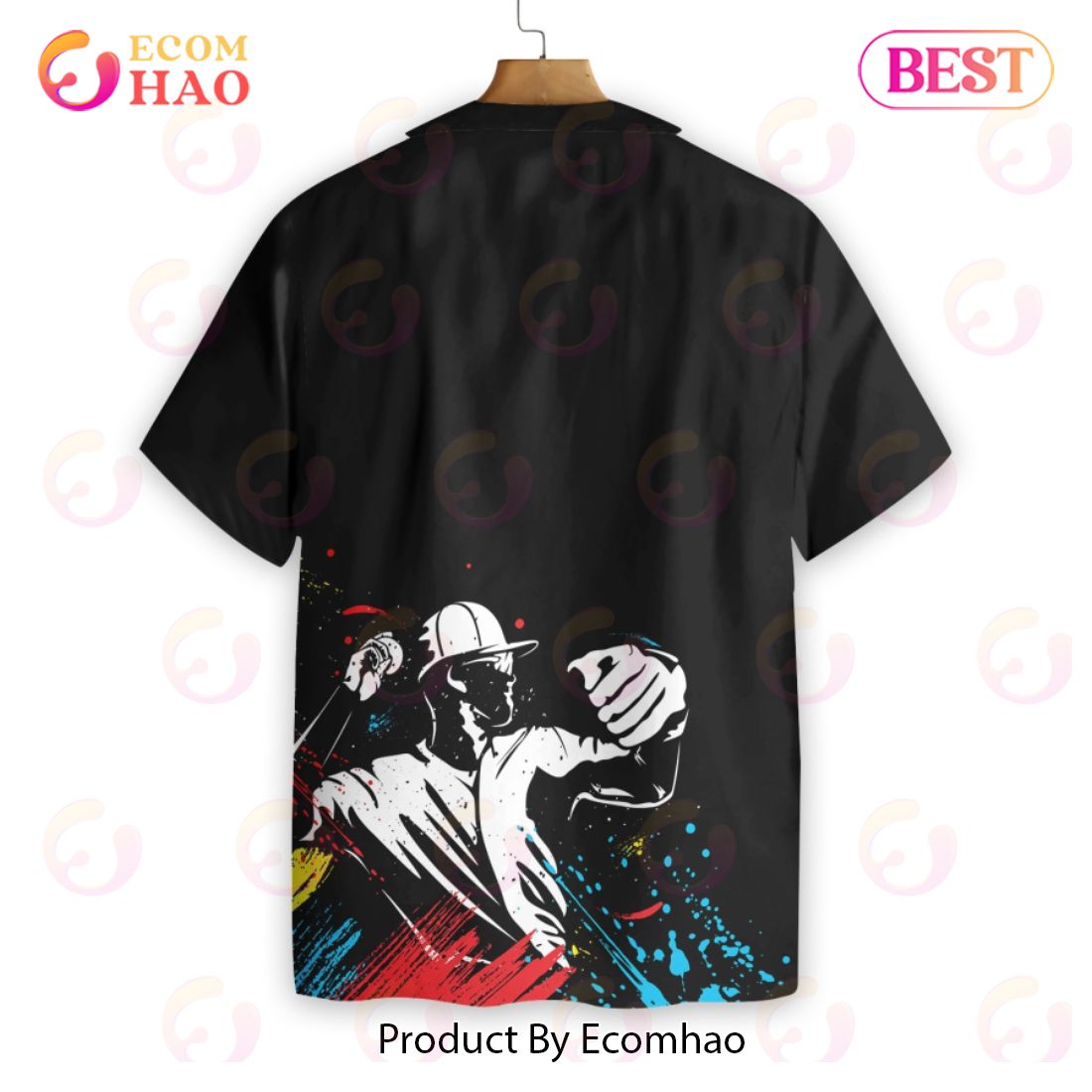 Baseball Players’ Silhouettes On Paintball Pattern Hawaiian Shirt