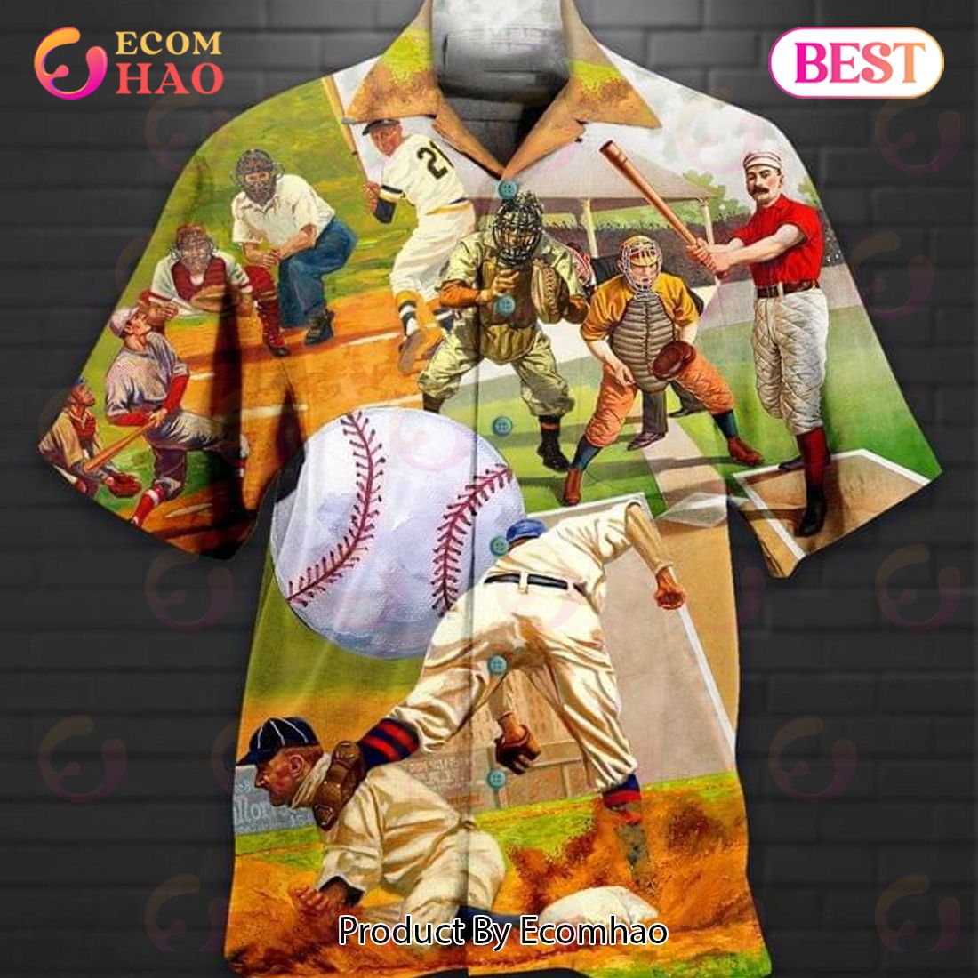 Baseball Print Hawaiian Shirt