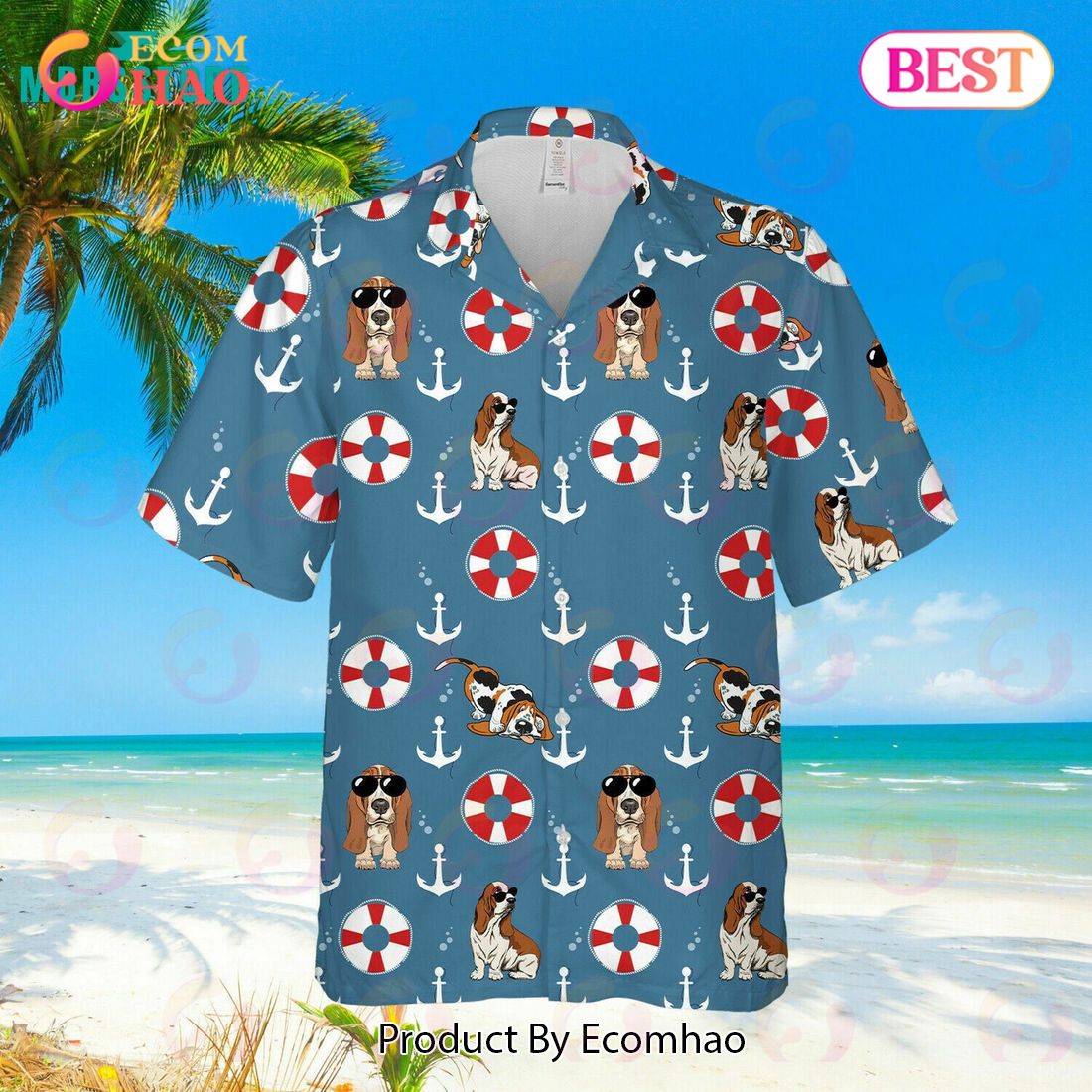 Basset Hound Summer Beach Aloha Me Birthday Presents Honeymoon Style Hawaiian Shirt