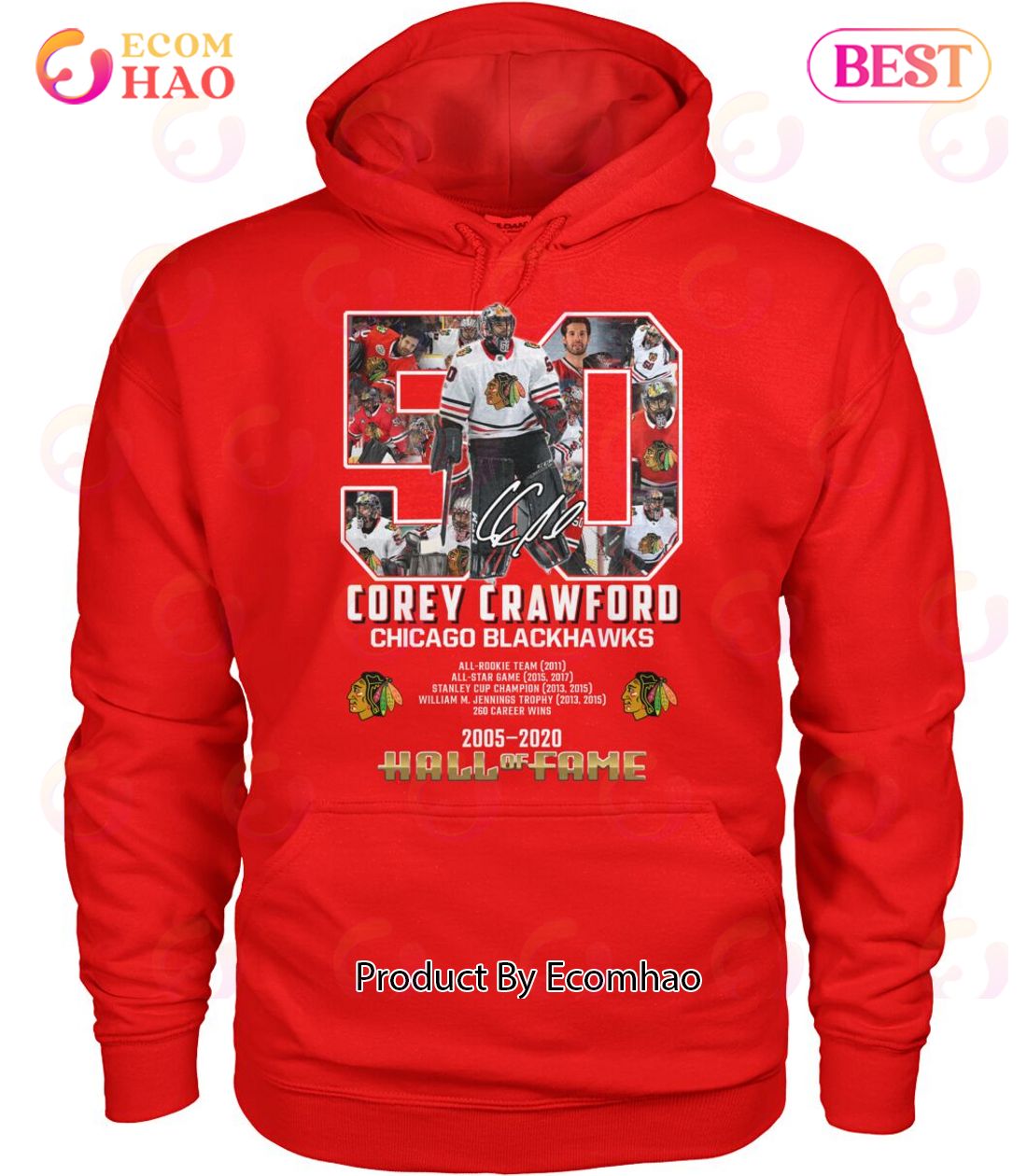 Corey Crawford 50 Chicago Blackhawks 2005 – 2020 Hall Of Fame T-Shirt