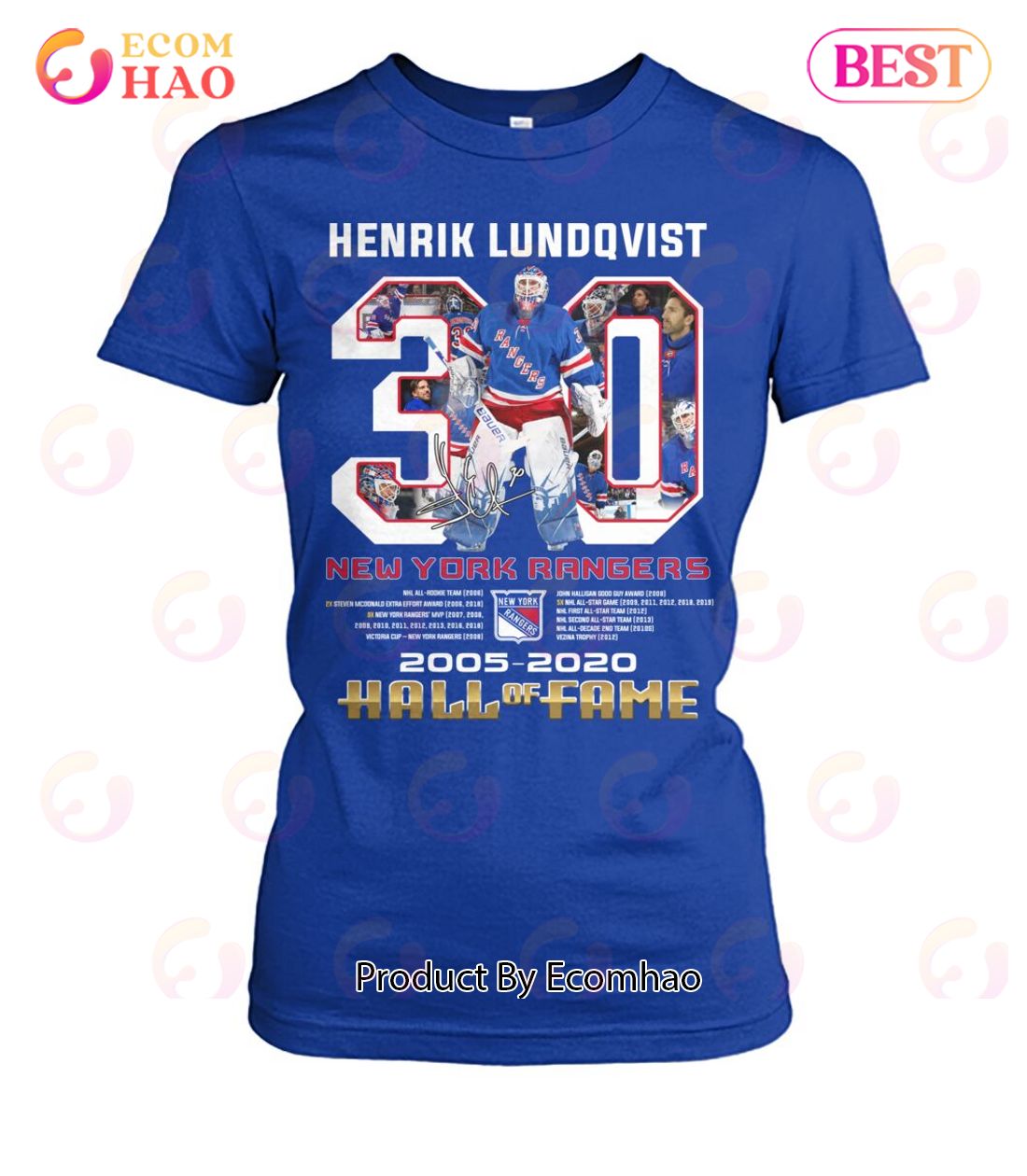 Henrik Lundqvist 30 New York Rangers 2005 - 2020 Hall Of Fame T-Shirt