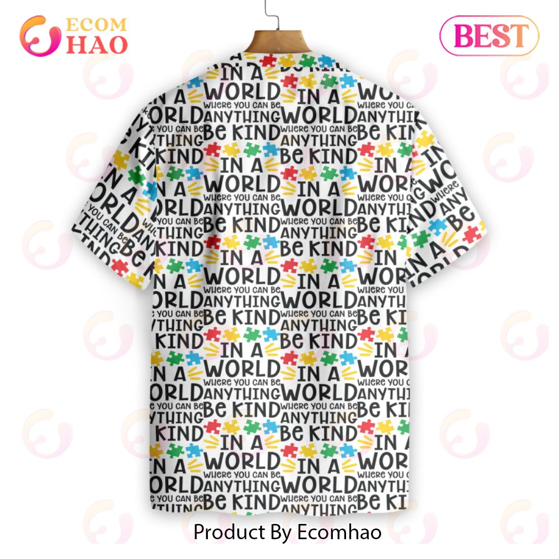 Be Kind Autism Multicolor Puzzle Hawaiian Shirt