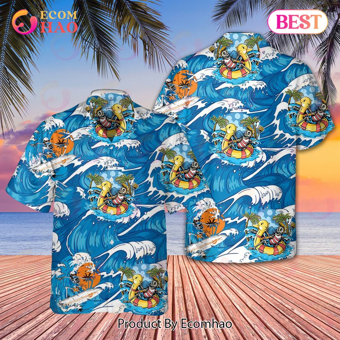 Beach Surfing Skull 3D Hawaiian Tropical Hawaii Shirt Father