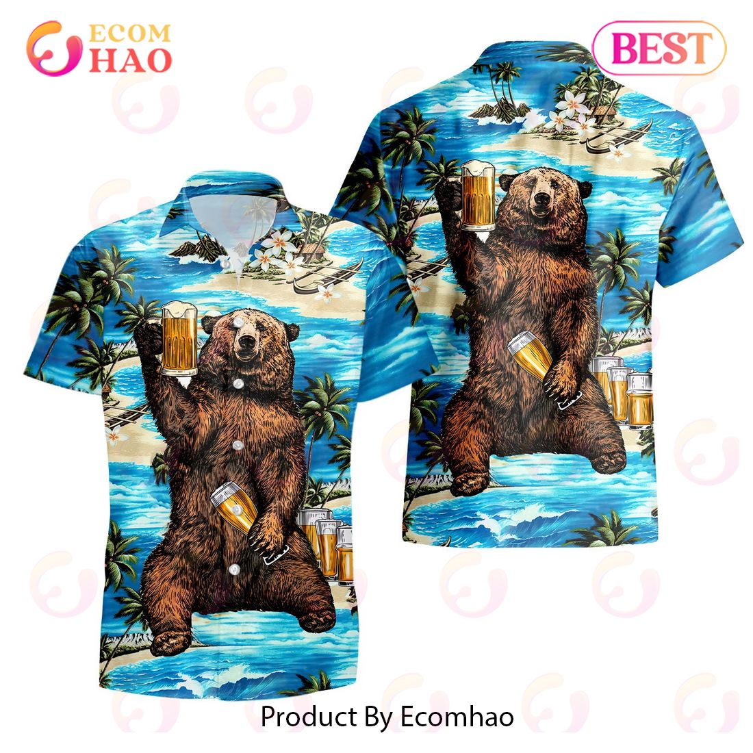 Bear Drinking Beer Funny Party Hawaiian Shirt