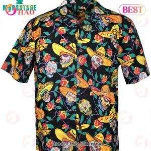 Benny’s Sugar Skulls Day Of The Dead Camp Button Down Skull Hawaiian Shirt