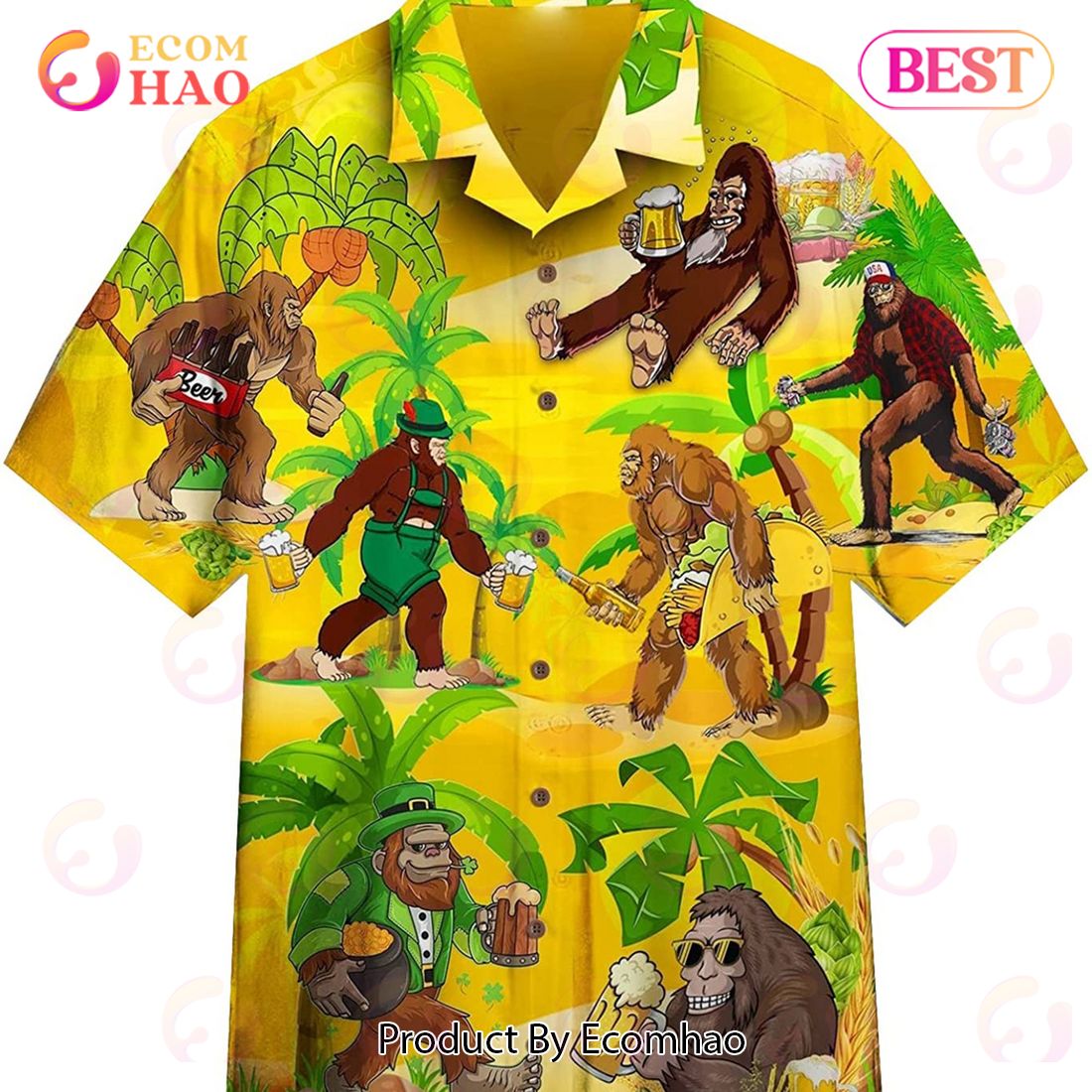 Bigfoot And Beer Sasquatch Lovers Casual Hawaiian Shirt