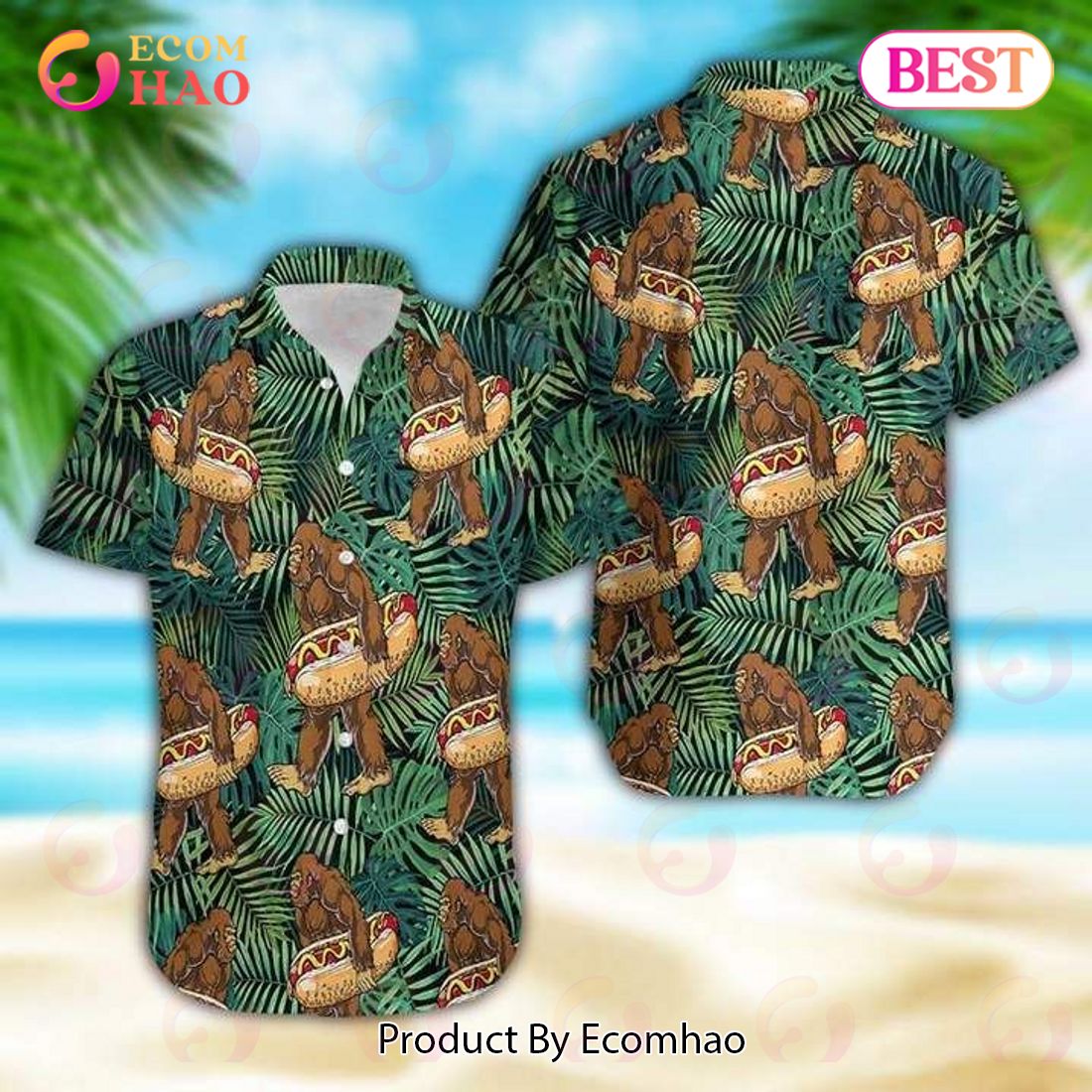 Bigfoot Carrying Hotdog Camping Tropical Hawaiian Shirt