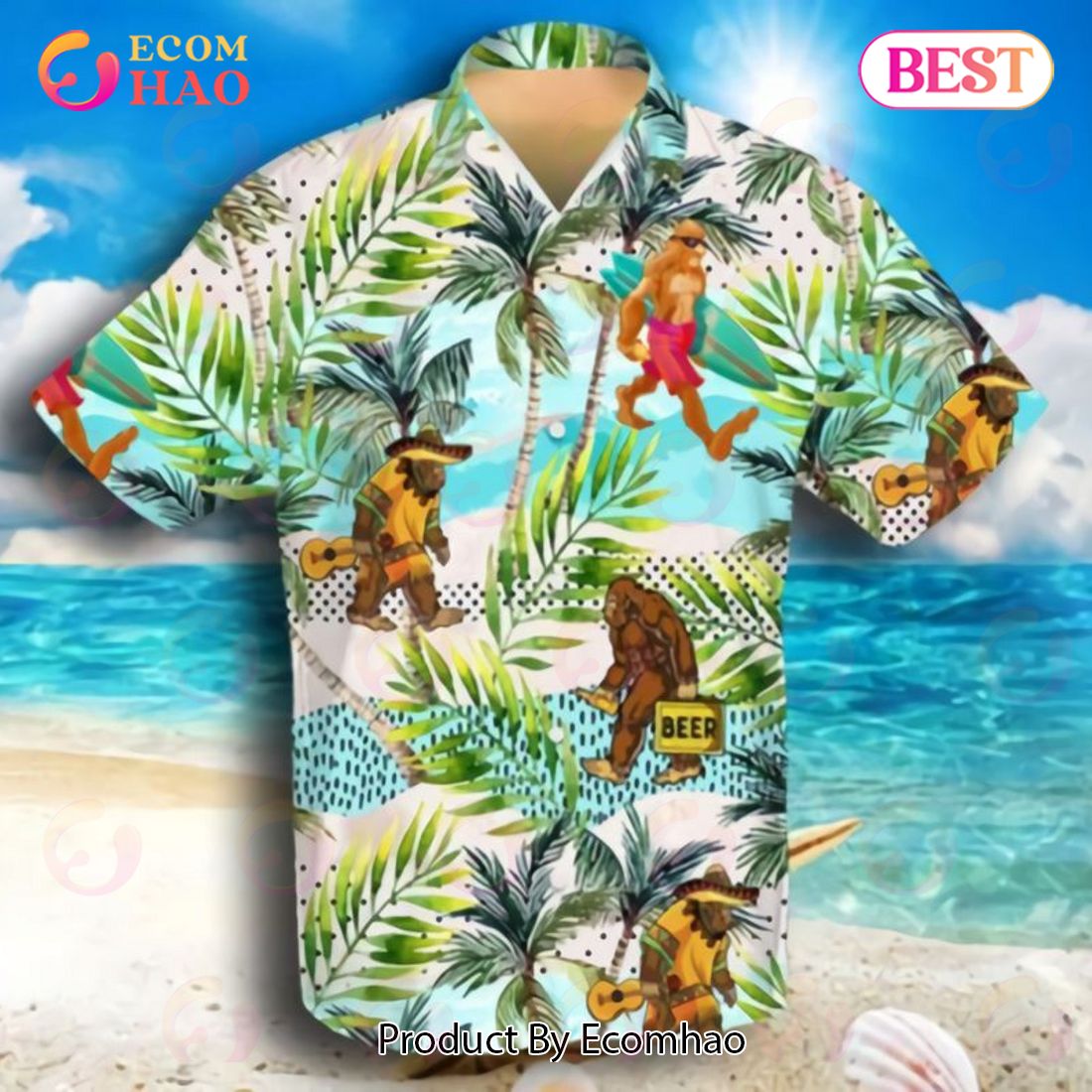 Bigfoot In The Beach Hawaiian Shirt