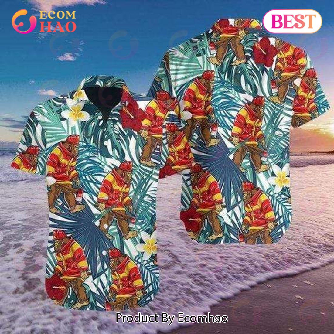 Bigfoot Proud Firefighter Summer Vibe Tropical Hawaiian Shirt