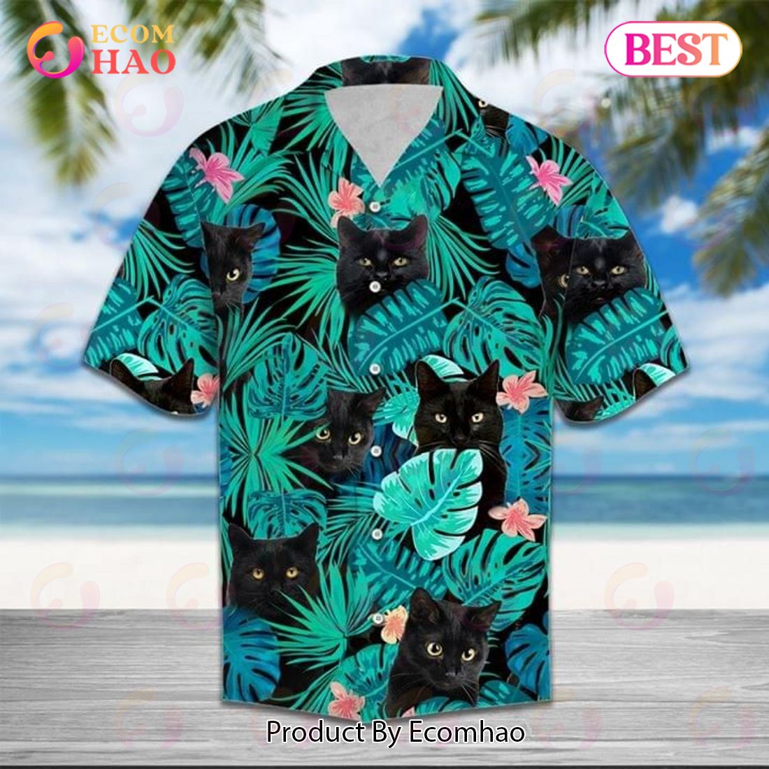 Black Cats Flowers Hawaiian Shirt