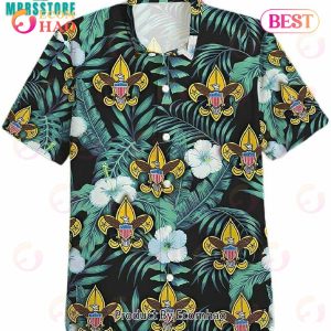 Boy Scout Cotton Casual Button Down Short Sleeves Father’s Day Hawaiian Shirt