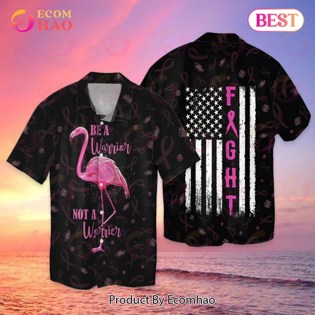 Breast Cancer Awareness Be A Warrior Not A Worrier Flamingo Hawaiian Shirt