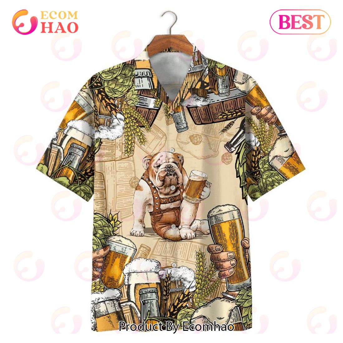 Bull Dog Drink Beer Print Hawaiian Shirt