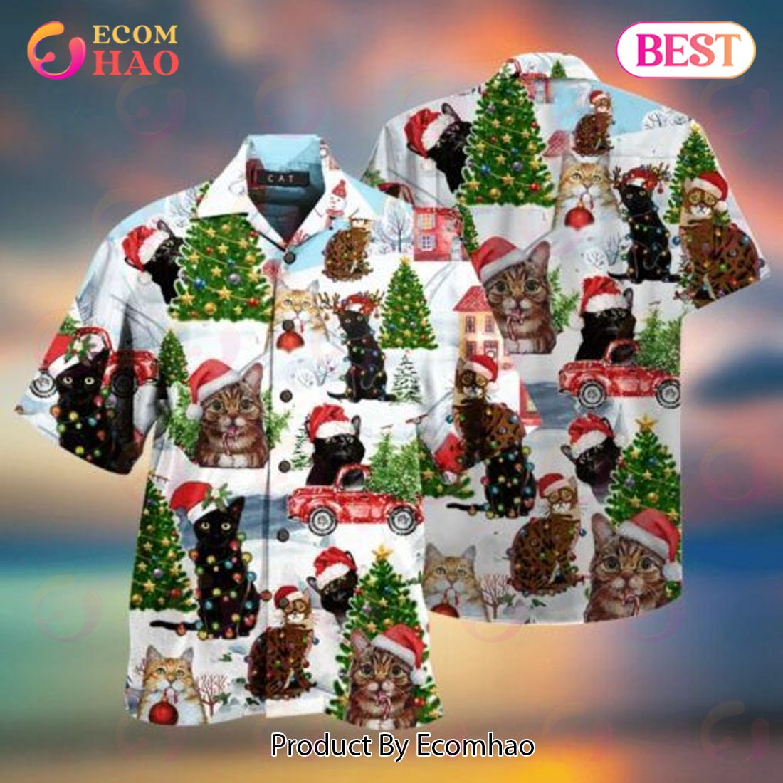 Cat Christmas Santa Hawaii Shirt