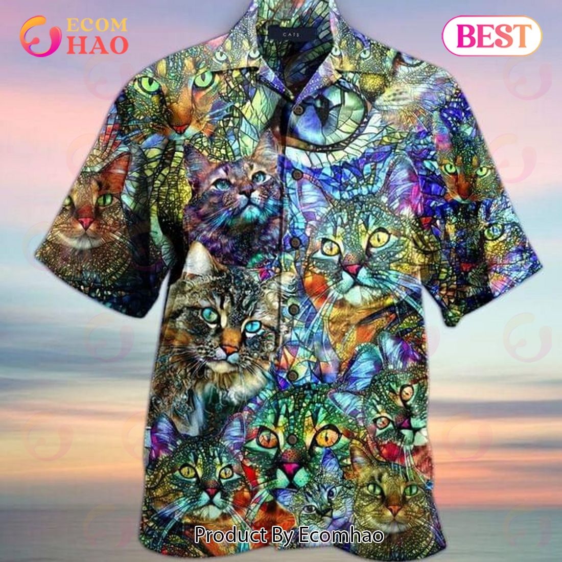 Cat Colorful Print Hawaiian Shirt