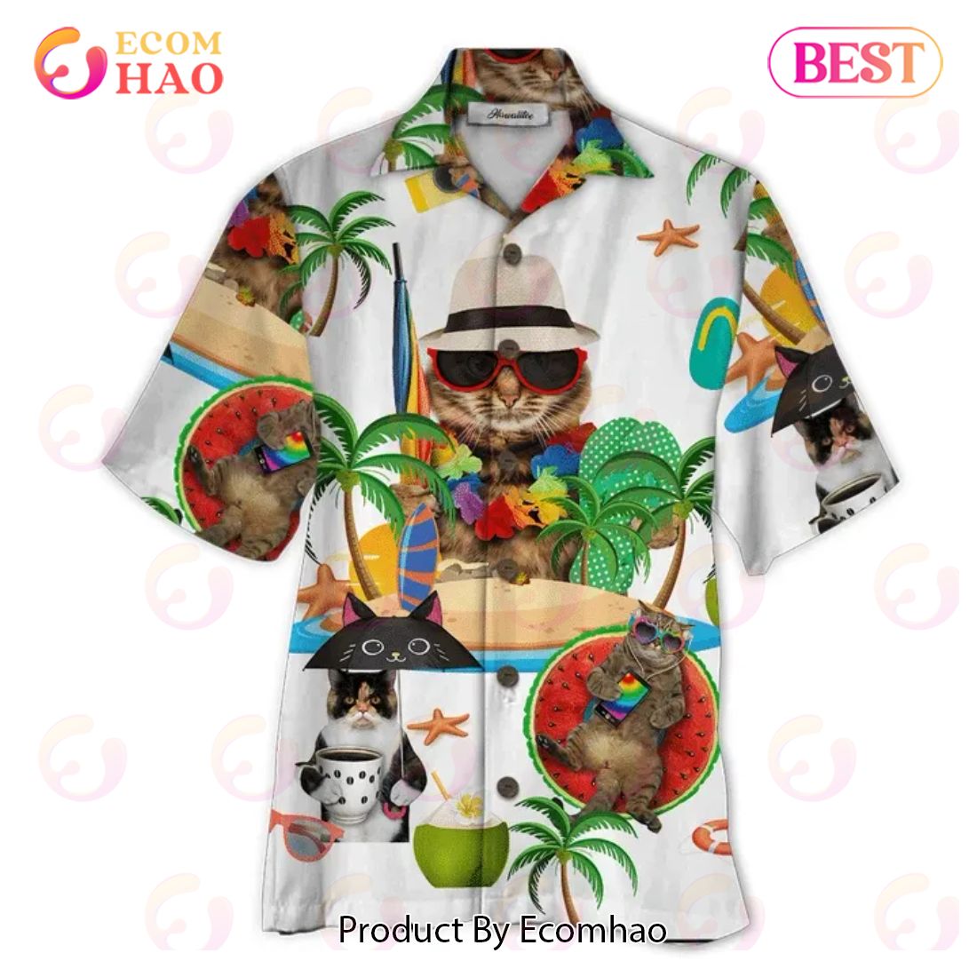 Cat In Beach Tropical Hawaiian Shirt