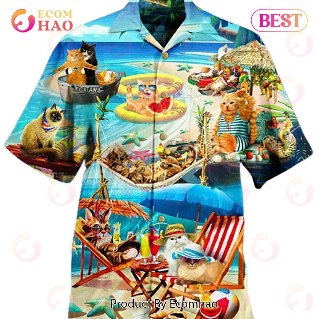 Cat Soft Beach For Cat Lover Vintage Button Down Hawaiian Shirt
