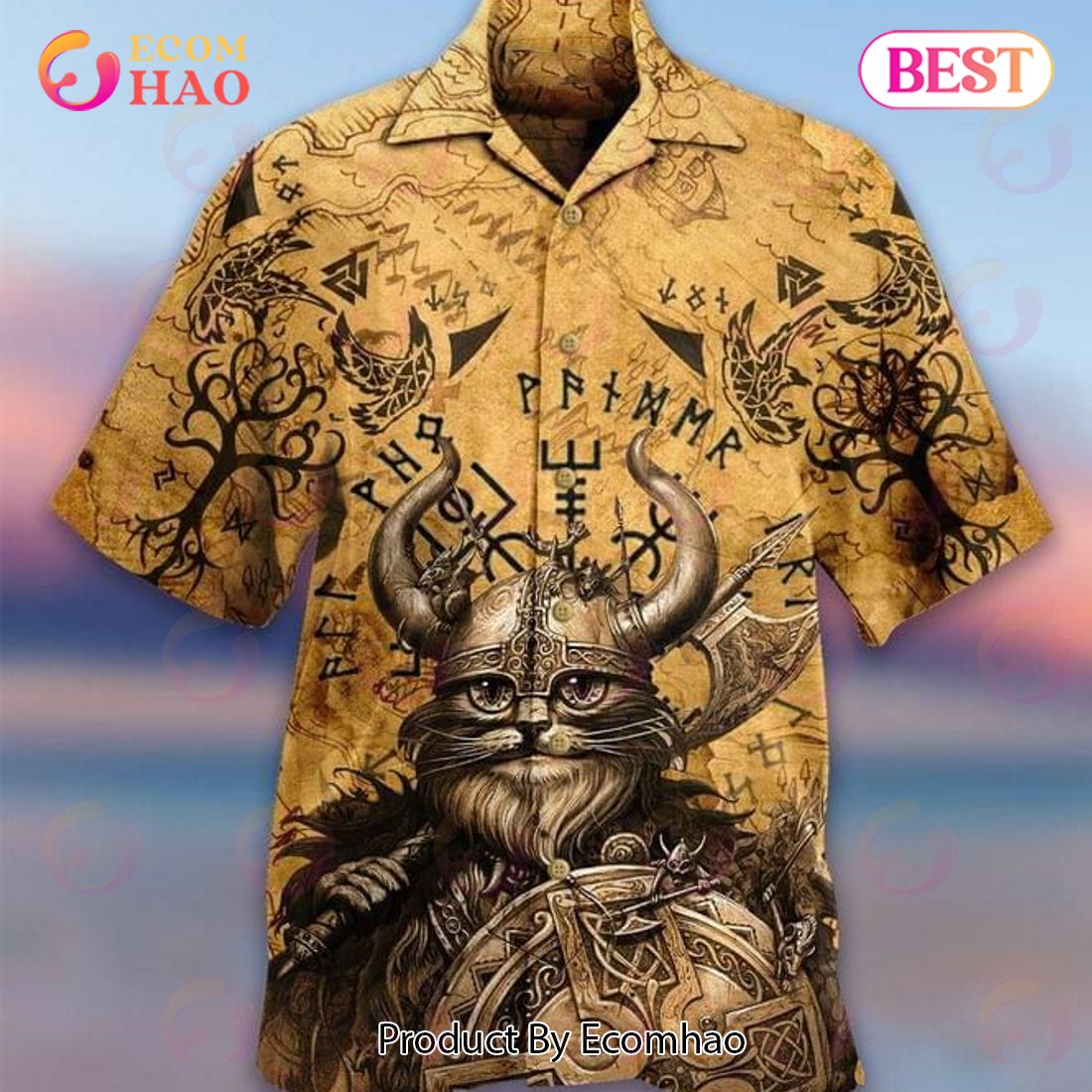 Cat Viking Print Hawaiian Shirt
