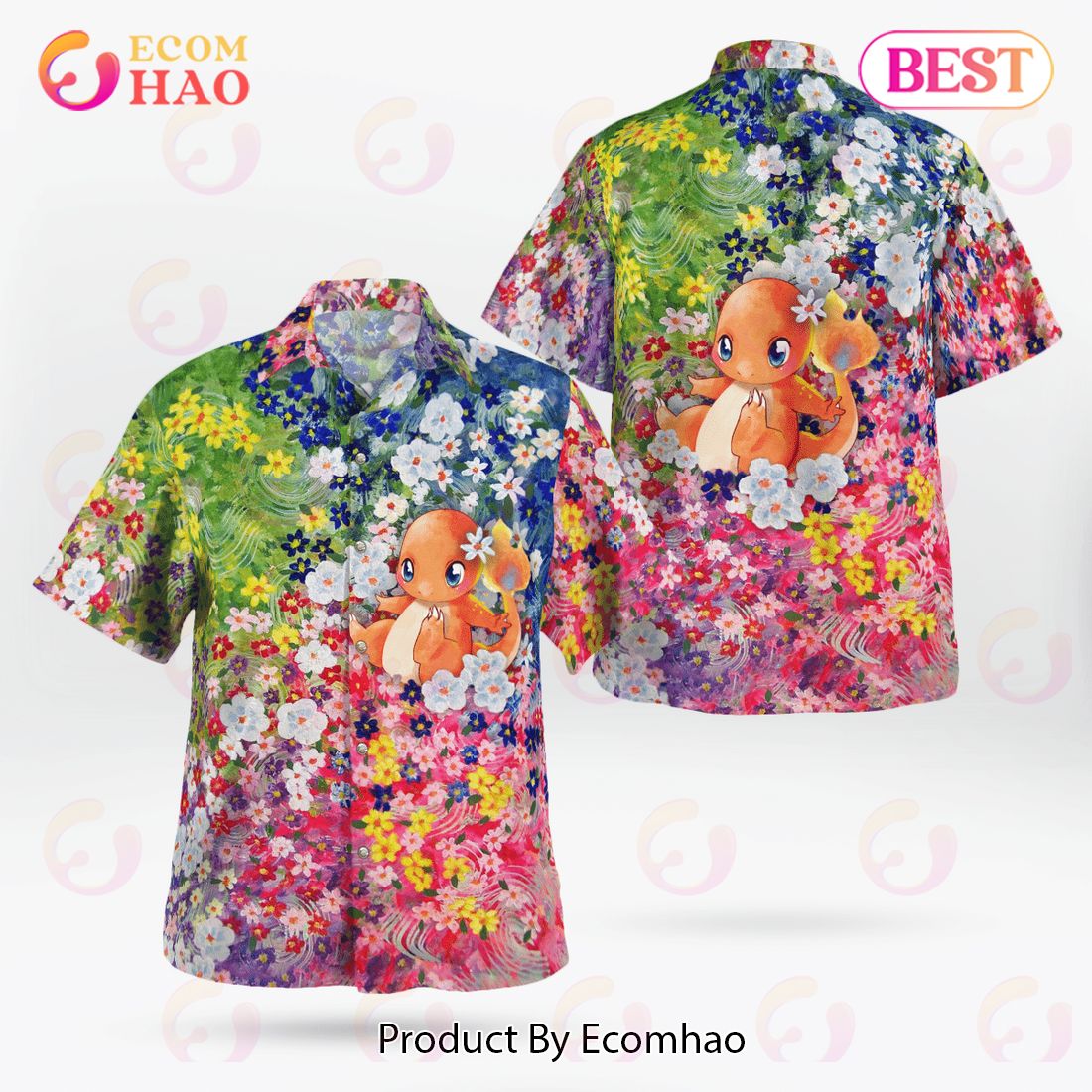 Charmander Summer Flowers Beach Pokemon Hawaiian Shirt