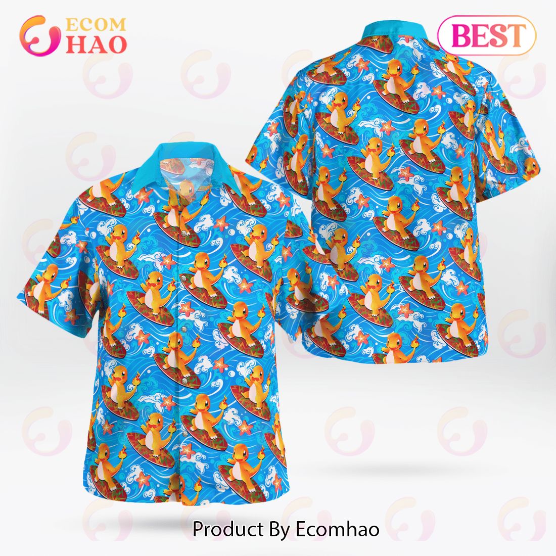 Charmander Surfing Beach Pokemon Hawaiian Shirt