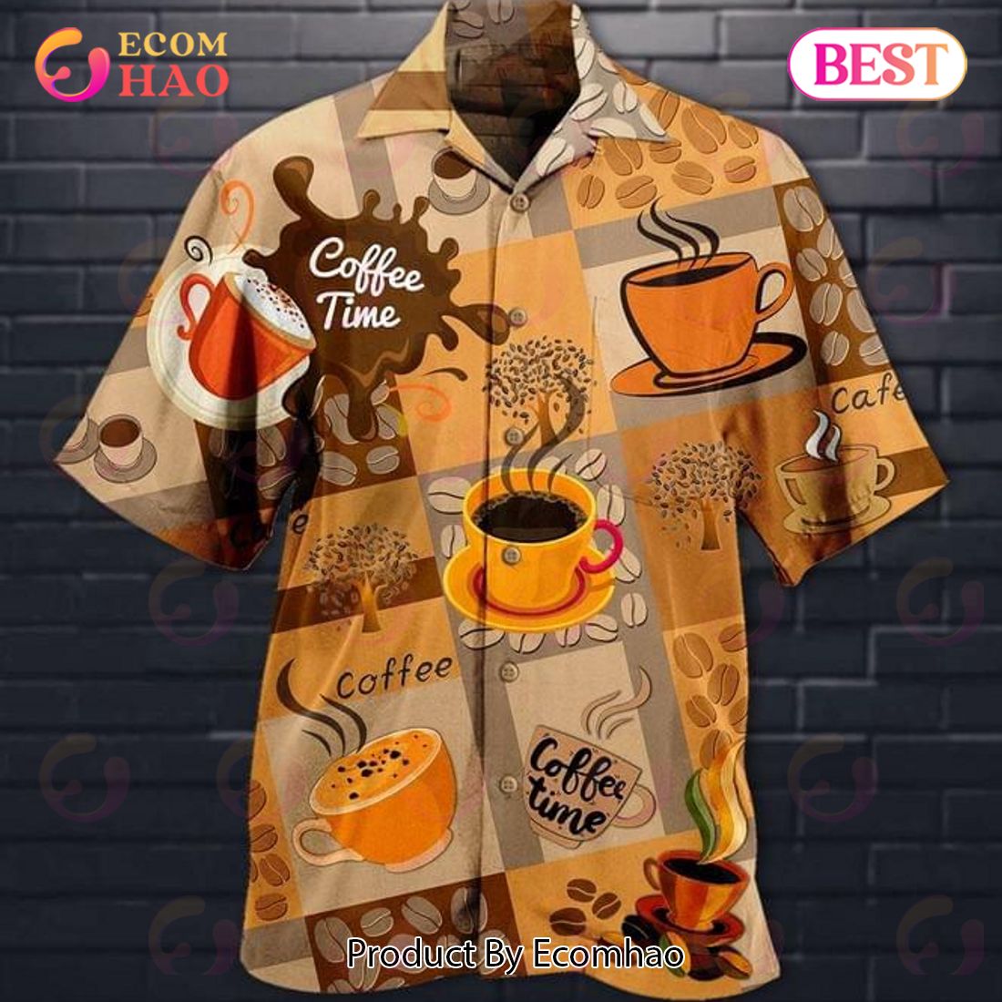 Coffee Time Print Hawaiian Shirt